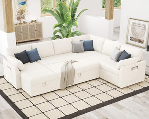 VanAcc Sofa Bed, Sleeper Sofa with Storage Chaise - 2 in 1 Pull Out Couch Living Room, Comfy Sleeper Couch - Wigtrends