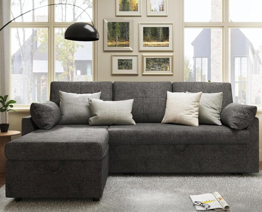 VanAcc Sofa Bed, Sleeper Sofa with Storage Chaise - 2 in 1 Pull Out Couch Living Room, Comfy Sleeper Couch - Wigtrends