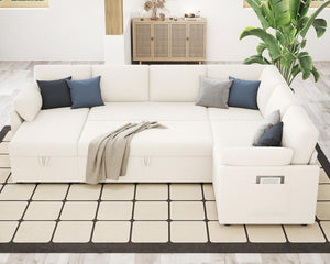 VanAcc Sofa Bed, Sleeper Sofa with Storage Chaise - 2 in 1 Pull Out Couch Living Room, Comfy Sleeper Couch - Wigtrends