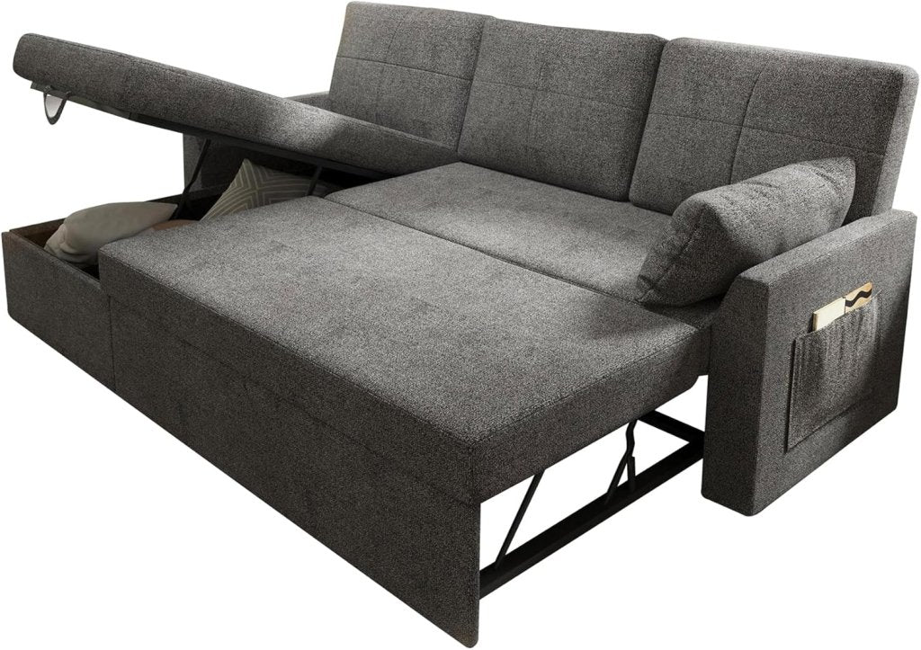 VanAcc Sofa Bed, Sleeper Sofa with Storage Chaise - 2 in 1 Pull Out Couch Living Room, Comfy Sleeper Couch - Wigtrends