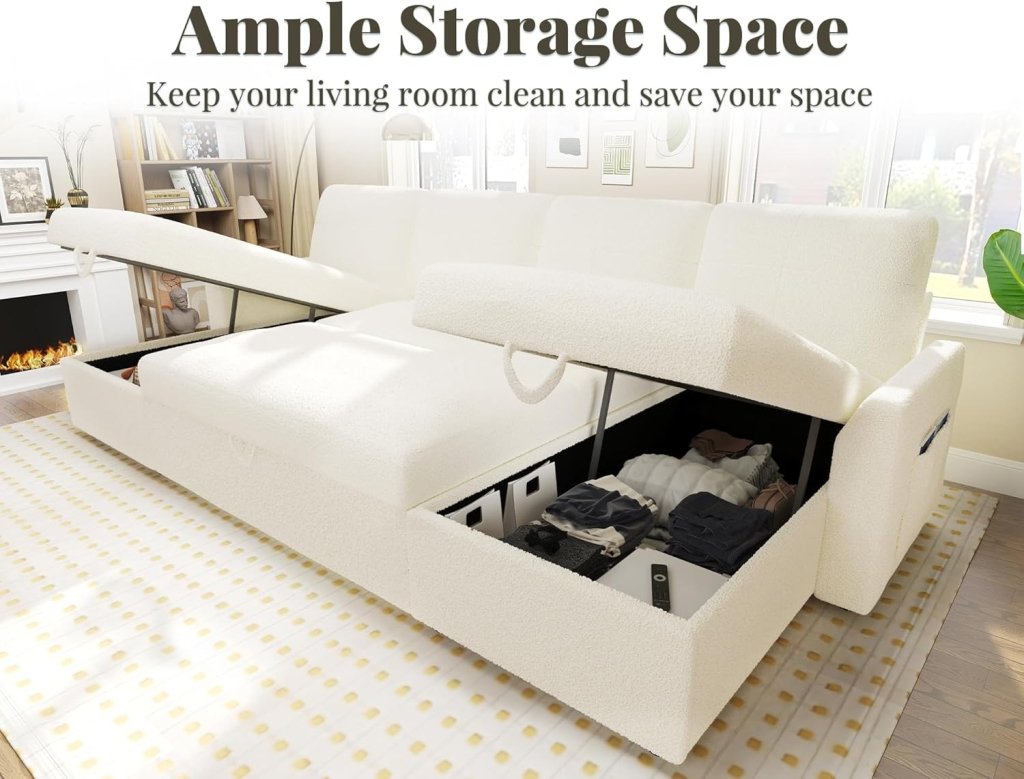 VanAcc Sofa Bed, Sleeper Sofa with Storage Chaise - 2 in 1 Pull Out Couch Living Room, Comfy Sleeper Couch - Wigtrends