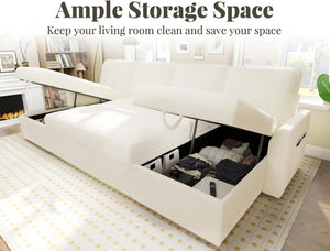 VanAcc Sofa Bed, Sleeper Sofa with Storage Chaise - 2 in 1 Pull Out Couch Living Room, Comfy Sleeper Couch - Wigtrends