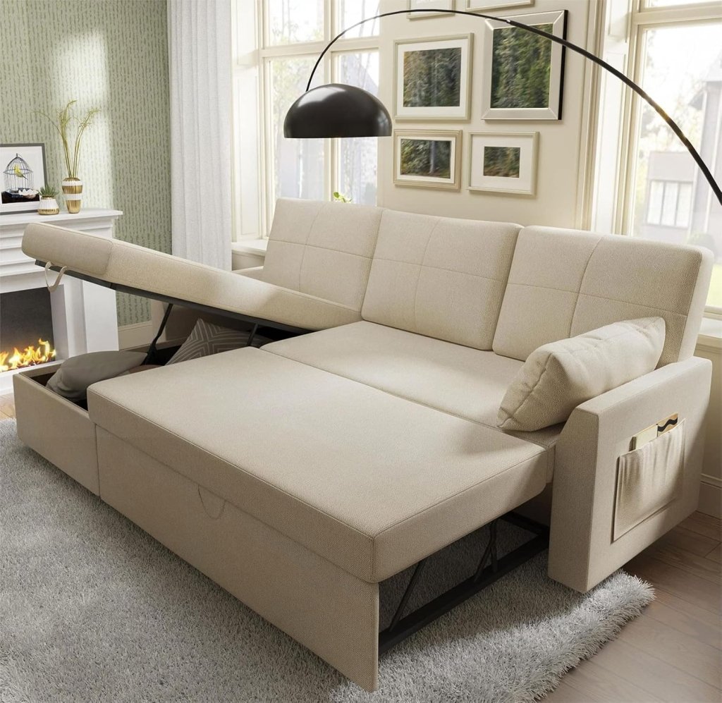 VanAcc Sofa Bed, Sleeper Sofa with Storage Chaise - 2 in 1 Pull Out Couch Living Room, Comfy Sleeper Couch - Wigtrends