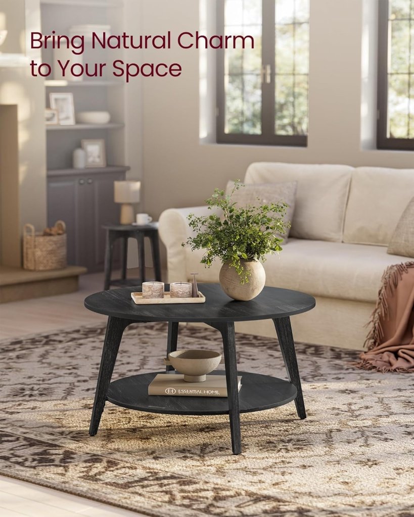 VASAGLE Round Coffee Table, 2 Tier Coffee Table with Storage, for Living Room, 31.5 x 17.7 Inches - Wigtrends