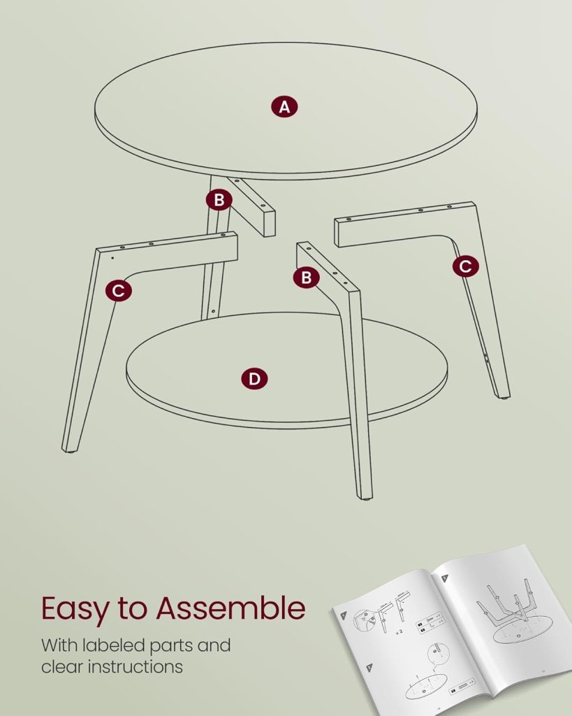 VASAGLE Round Coffee Table, 2 Tier Coffee Table with Storage, for Living Room, 31.5 x 17.7 Inches - Wigtrends
