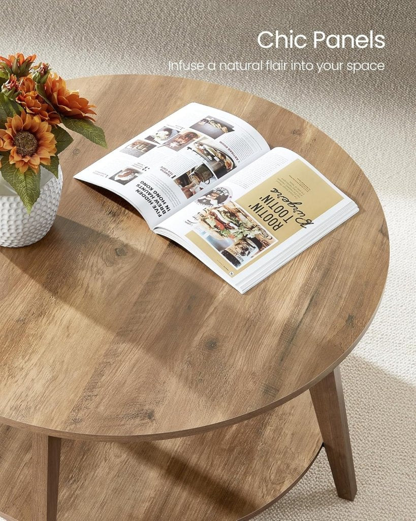 VASAGLE Round Coffee Table, 2 Tier Coffee Table with Storage, for Living Room, 31.5 x 17.7 Inches - Wigtrends