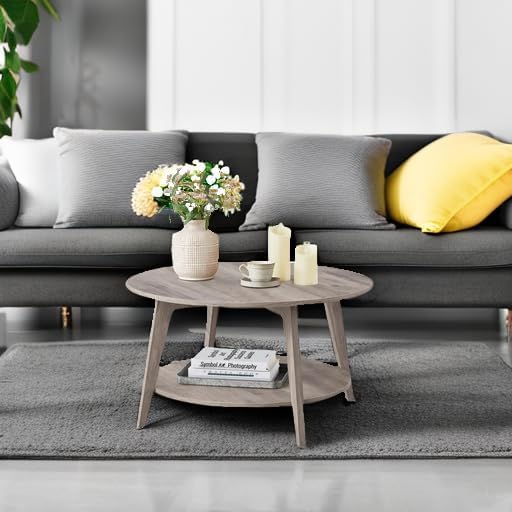 VASAGLE Round Coffee Table, 2 Tier Coffee Table with Storage, for Living Room, 31.5 x 17.7 Inches - Wigtrends