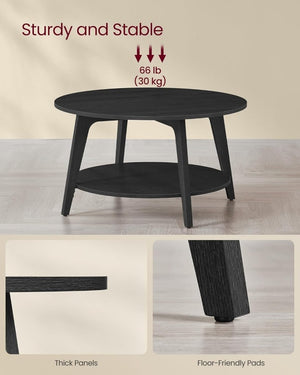 VASAGLE Round Coffee Table, 2 Tier Coffee Table with Storage, for Living Room, 31.5 x 17.7 Inches - Wigtrends