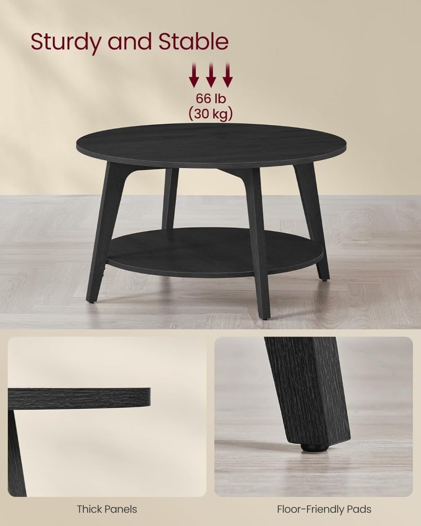 VASAGLE Round Coffee Table, 2 Tier Coffee Table with Storage, for Living Room, 31.5 x 17.7 Inches - Wigtrends