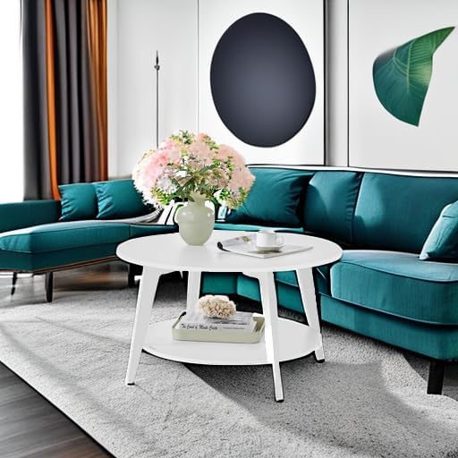 VASAGLE Round Coffee Table, 2 Tier Coffee Table with Storage, for Living Room, 31.5 x 17.7 Inches - Wigtrends