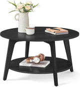 VASAGLE Round Coffee Table, 2 Tier Coffee Table with Storage, for Living Room, 31.5 x 17.7 Inches - Wigtrends