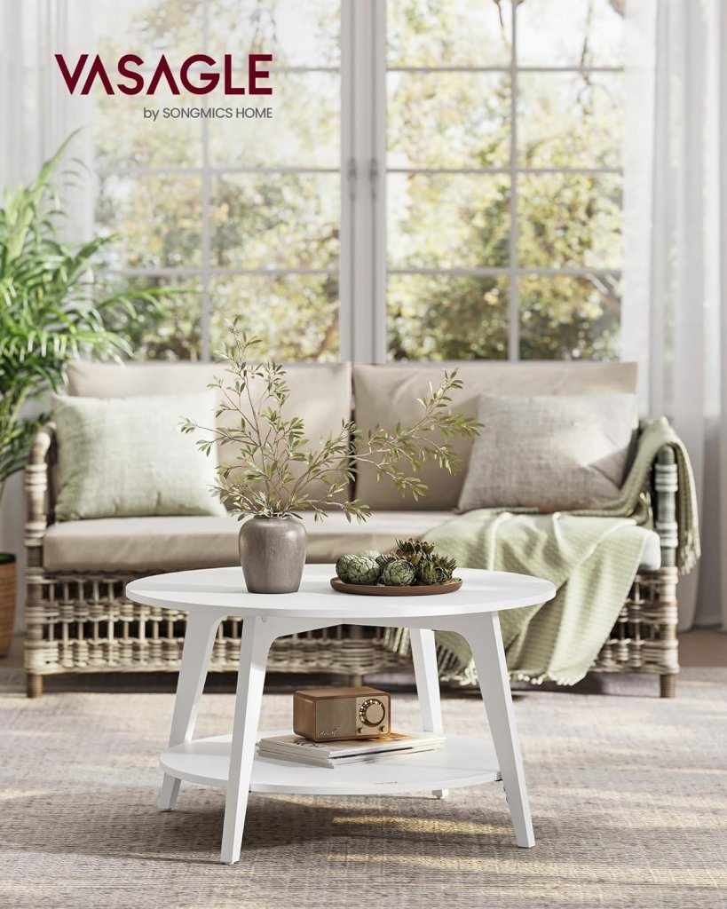 VASAGLE Round Coffee Table, 2 Tier Coffee Table with Storage, for Living Room, 31.5 x 17.7 Inches - Wigtrends