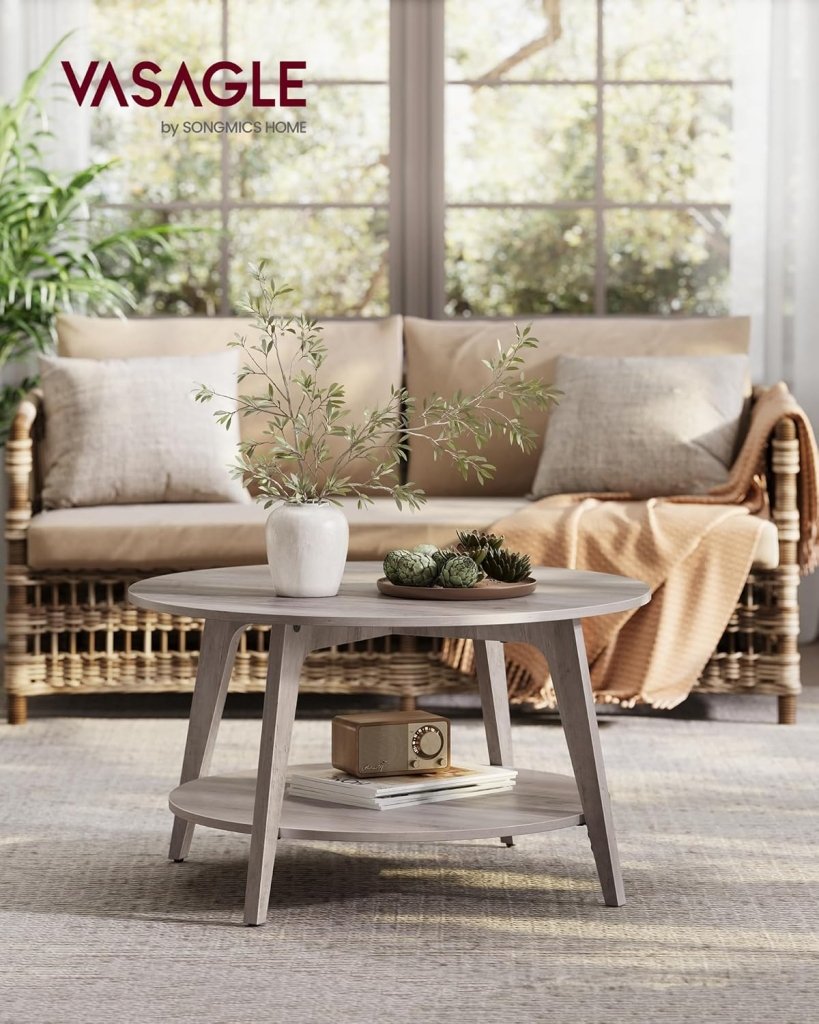 VASAGLE Round Coffee Table, 2 Tier Coffee Table with Storage, for Living Room, 31.5 x 17.7 Inches - Wigtrends