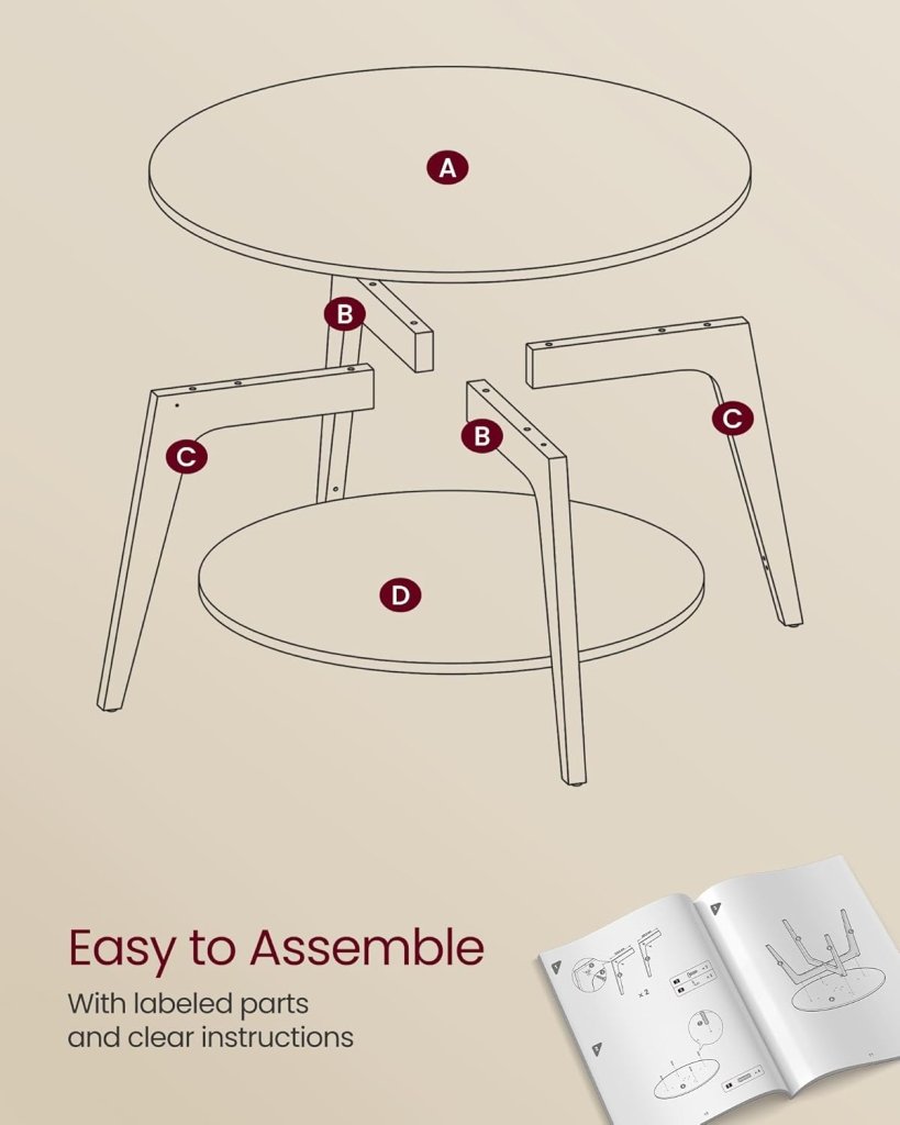 VASAGLE Round Coffee Table, 2 Tier Coffee Table with Storage, for Living Room, 31.5 x 17.7 Inches - Wigtrends