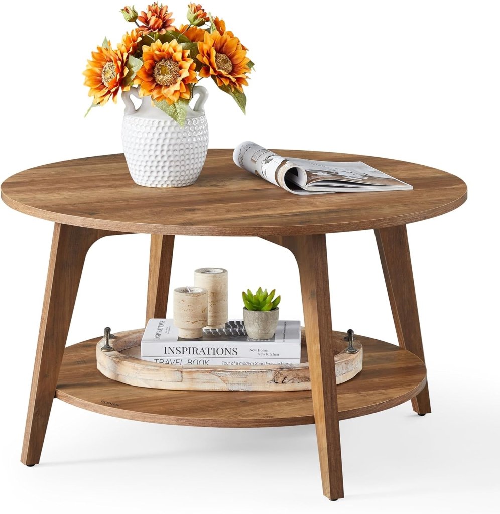 VASAGLE Round Coffee Table, 2 Tier Coffee Table with Storage, for Living Room, 31.5 x 17.7 Inches - Wigtrends