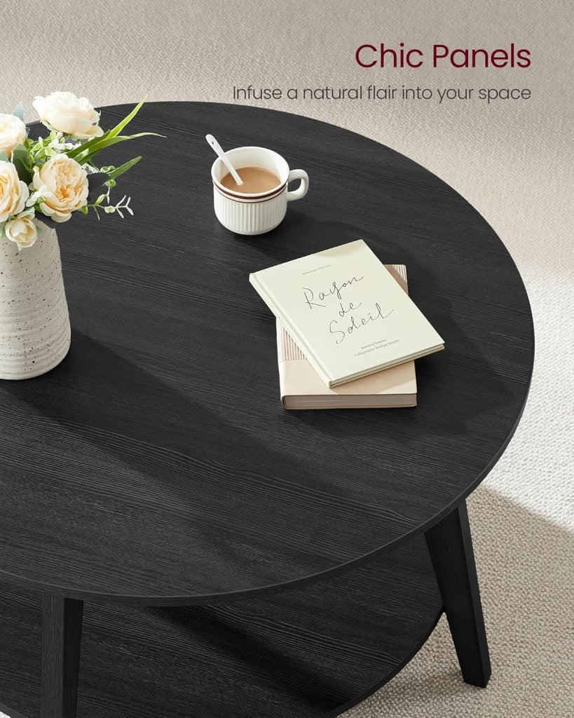 VASAGLE Round Coffee Table, 2 Tier Coffee Table with Storage, for Living Room, 31.5 x 17.7 Inches - Wigtrends