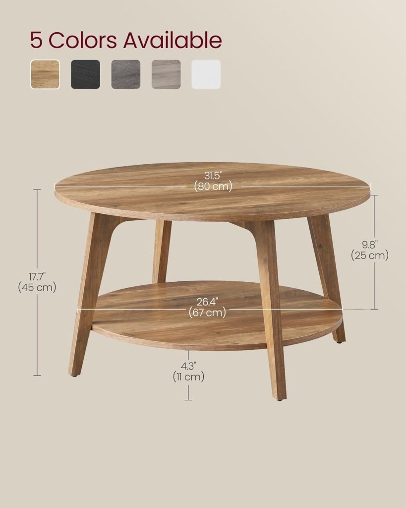 VASAGLE Round Coffee Table, 2 Tier Coffee Table with Storage, for Living Room, 31.5 x 17.7 Inches - Wigtrends