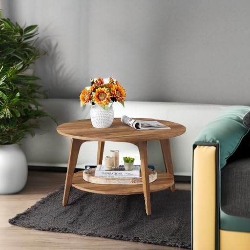 VASAGLE Round Coffee Table, 2 Tier Coffee Table with Storage, for Living Room, 31.5 x 17.7 Inches - Wigtrends