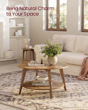 VASAGLE Round Coffee Table, 2 Tier Coffee Table with Storage, for Living Room, 31.5 x 17.7 Inches - Wigtrends