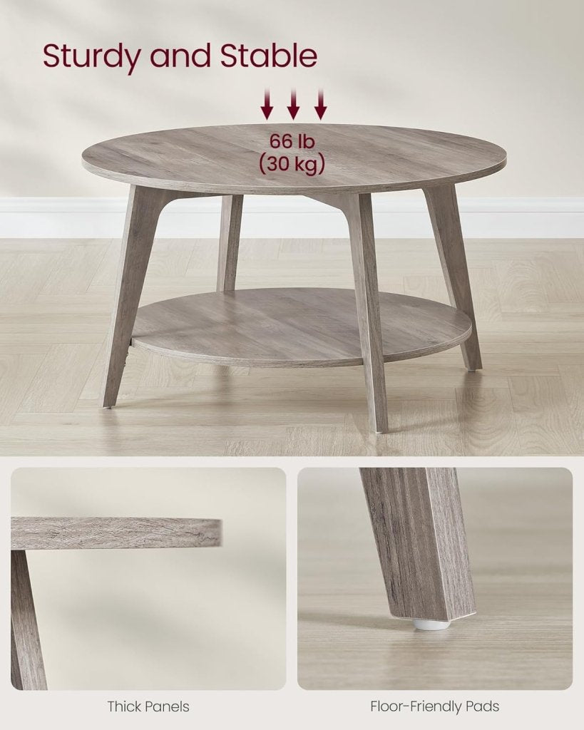 VASAGLE Round Coffee Table, 2 Tier Coffee Table with Storage, for Living Room, 31.5 x 17.7 Inches - Wigtrends