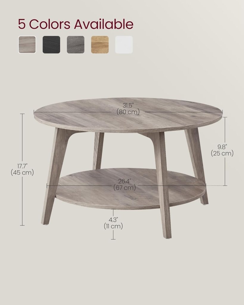 VASAGLE Round Coffee Table, 2 Tier Coffee Table with Storage, for Living Room, 31.5 x 17.7 Inches - Wigtrends