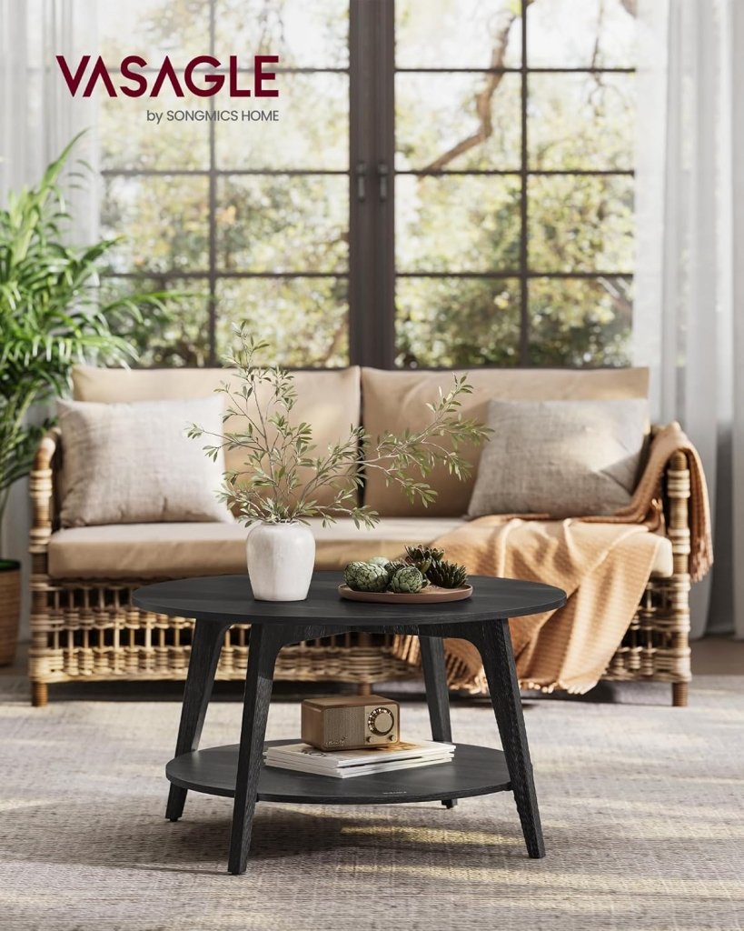 VASAGLE Round Coffee Table, 2 Tier Coffee Table with Storage, for Living Room, 31.5 x 17.7 Inches - Wigtrends