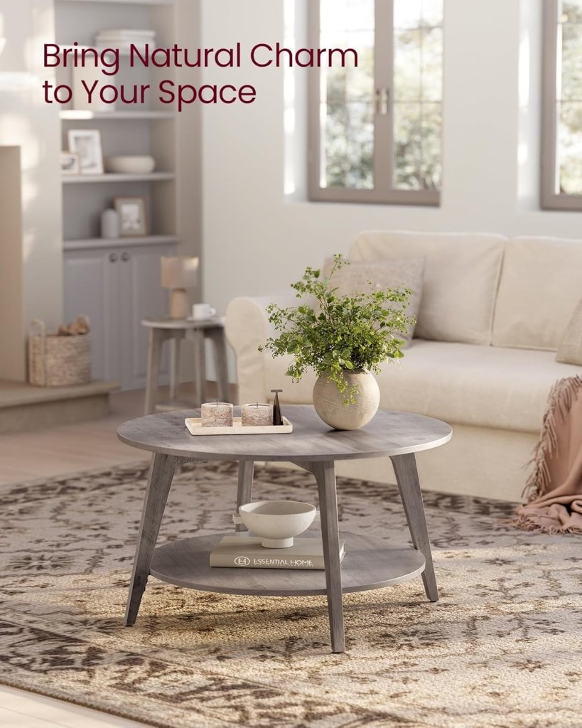 VASAGLE Round Coffee Table, 2 Tier Coffee Table with Storage, for Living Room, 31.5 x 17.7 Inches - Wigtrends