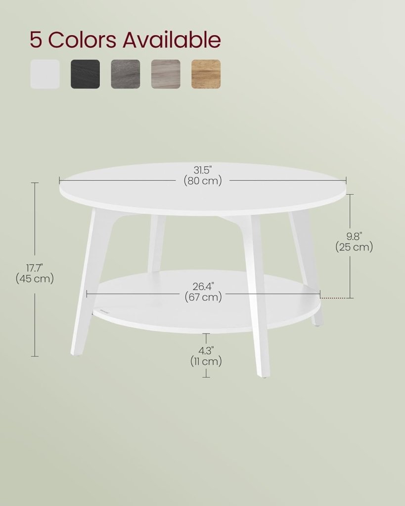 VASAGLE Round Coffee Table, 2 Tier Coffee Table with Storage, for Living Room, 31.5 x 17.7 Inches - Wigtrends