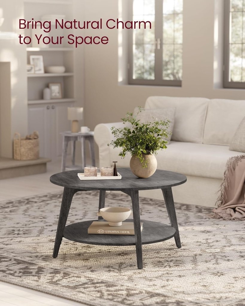 VASAGLE Round Coffee Table, 2 Tier Coffee Table with Storage, for Living Room, 31.5 x 17.7 Inches - Wigtrends