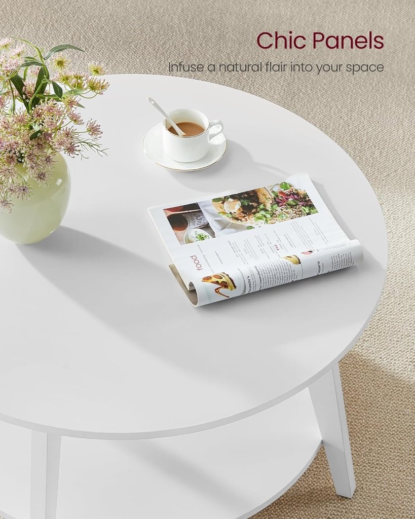VASAGLE Round Coffee Table, 2 Tier Coffee Table with Storage, for Living Room, 31.5 x 17.7 Inches - Wigtrends