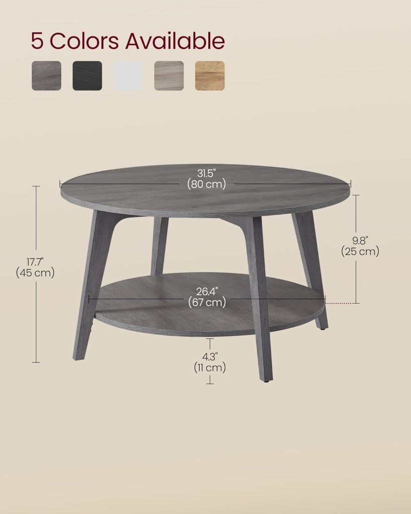 VASAGLE Round Coffee Table, 2 Tier Coffee Table with Storage, for Living Room, 31.5 x 17.7 Inches - Wigtrends