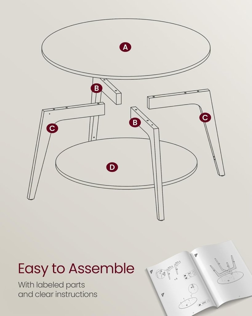 VASAGLE Round Coffee Table, 2 Tier Coffee Table with Storage, for Living Room, 31.5 x 17.7 Inches - Wigtrends