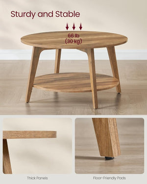 VASAGLE Round Coffee Table, 2 Tier Coffee Table with Storage, for Living Room, 31.5 x 17.7 Inches - Wigtrends