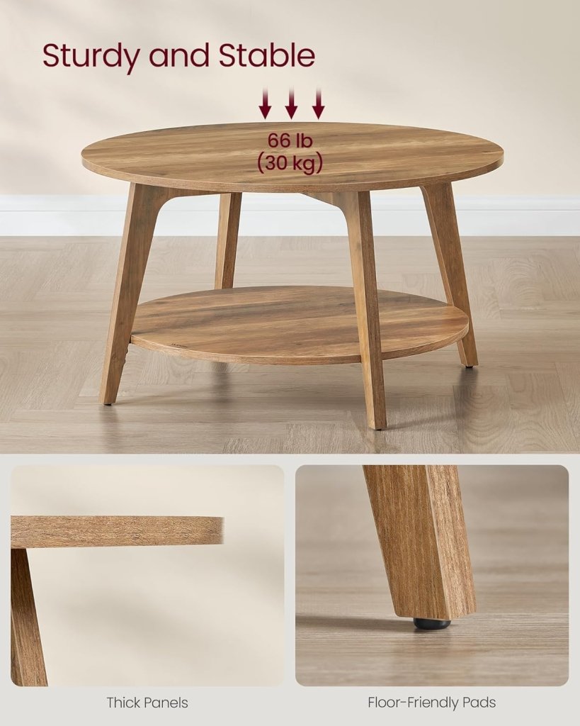 VASAGLE Round Coffee Table, 2 Tier Coffee Table with Storage, for Living Room, 31.5 x 17.7 Inches - Wigtrends