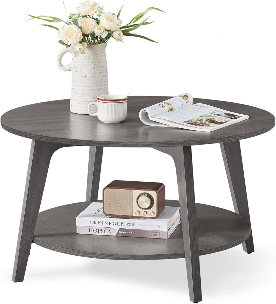 VASAGLE Round Coffee Table, 2 Tier Coffee Table with Storage, for Living Room, 31.5 x 17.7 Inches - Wigtrends