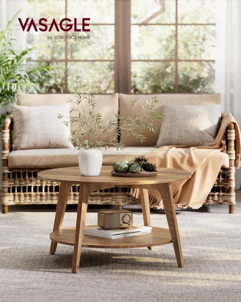 VASAGLE Round Coffee Table, 2 Tier Coffee Table with Storage, for Living Room, 31.5 x 17.7 Inches - Wigtrends