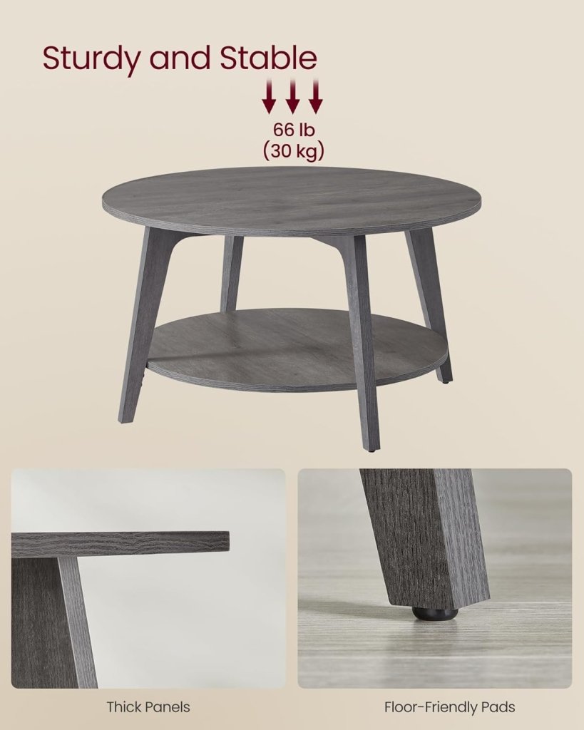 VASAGLE Round Coffee Table, 2 Tier Coffee Table with Storage, for Living Room, 31.5 x 17.7 Inches - Wigtrends