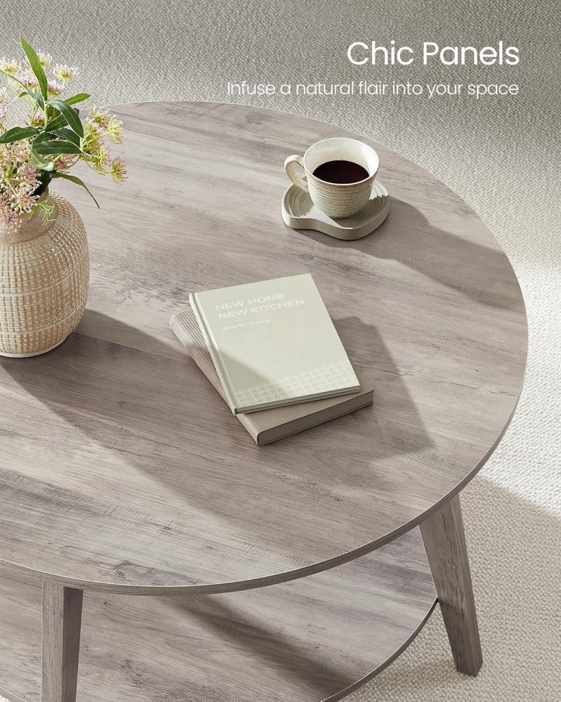 VASAGLE Round Coffee Table, 2 Tier Coffee Table with Storage, for Living Room, 31.5 x 17.7 Inches - Wigtrends