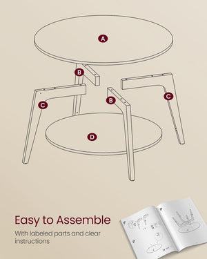 VASAGLE Round Coffee Table, 2 Tier Coffee Table with Storage, for Living Room, 31.5 x 17.7 Inches - Wigtrends