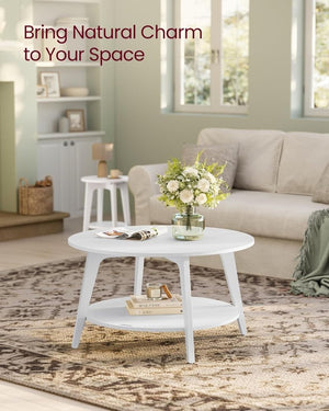 VASAGLE Round Coffee Table, 2 Tier Coffee Table with Storage, for Living Room, 31.5 x 17.7 Inches - Wigtrends