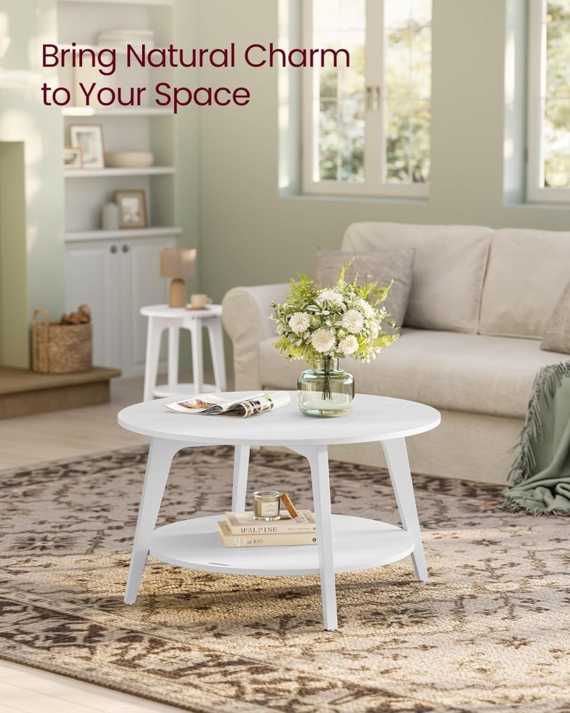 VASAGLE Round Coffee Table, 2 Tier Coffee Table with Storage, for Living Room, 31.5 x 17.7 Inches - Wigtrends