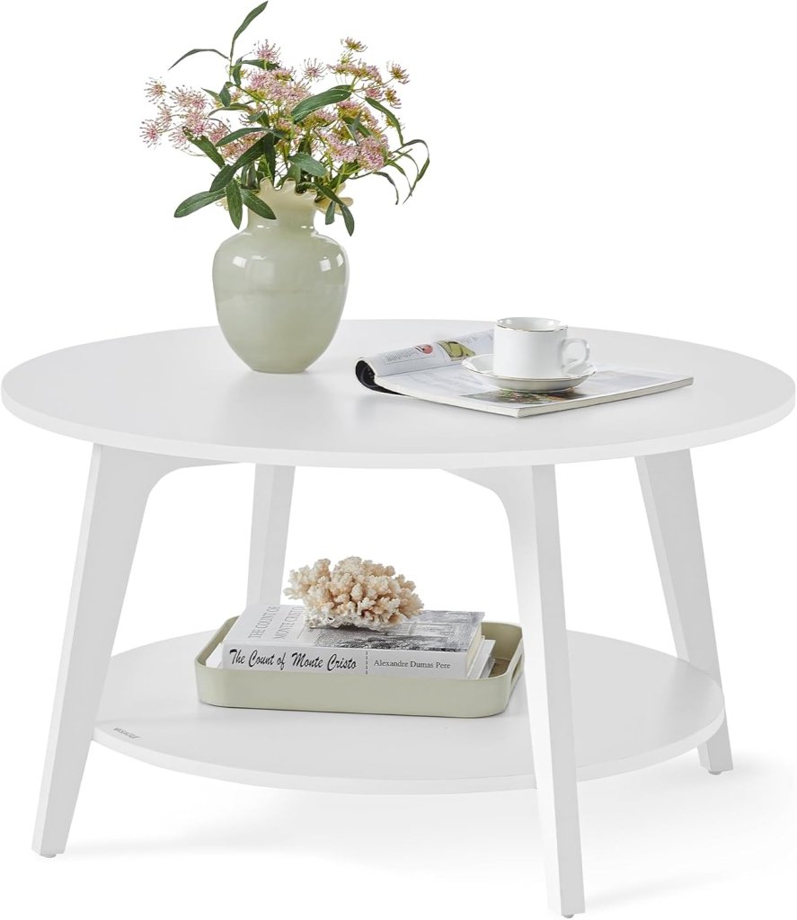 VASAGLE Round Coffee Table, 2 Tier Coffee Table with Storage, for Living Room, 31.5 x 17.7 Inches - Wigtrends