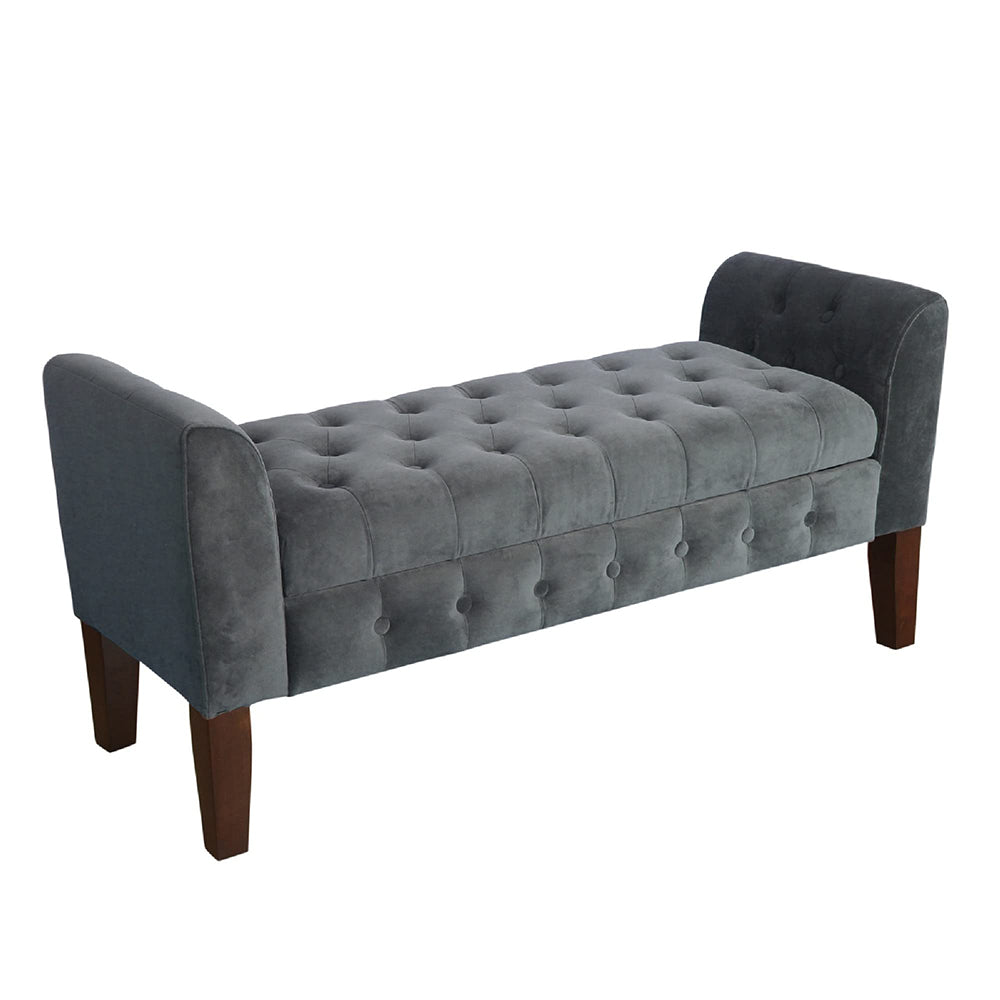 Velvet Upholstered Button Tufted Wooden Bench Settee with Hinged Storage - Wigtrends