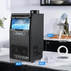 VINGLI Commercial Ice Maker Machine,90lbs/24H Plastic Under Counter Ice Maker with 11lbs Storage,Dual Water Supply Options,Self - Cleaning,Timing Function,for Home Bar Cafe Restaurant Kitchen - Wigtrends