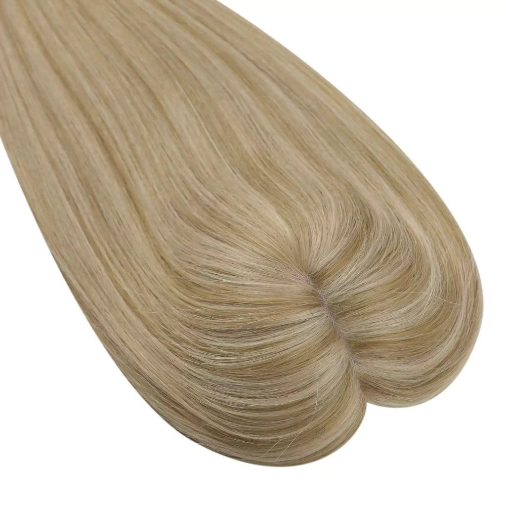 Virgin Clip on Hair Topper Large Base Highlight Blonde Wigs Hair Piece - Wigtrends