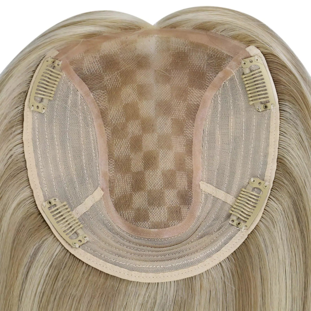 Virgin Clip on Hair Topper Large Base Highlight Blonde Wigs Hair Piece - Wigtrends