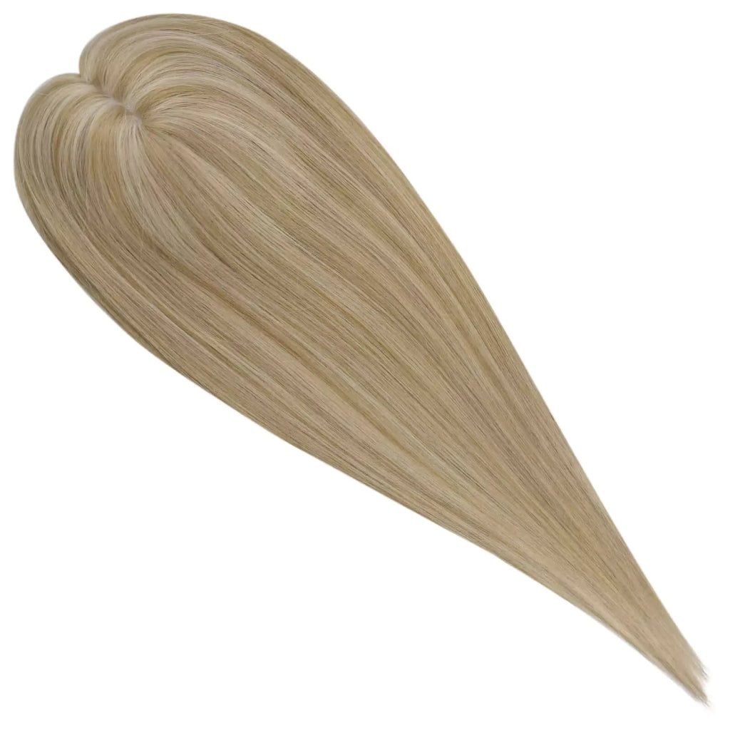 Virgin Clip on Hair Topper Large Base Highlight Blonde Wigs Hair Piece - Wigtrends