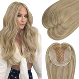 Virgin Clip on Hair Topper Large Base Highlight Blonde Wigs Hair Piece - Wigtrends