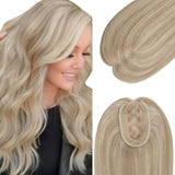 Virgin Hair Piece Topper Highlight Blonde Straight Wigs Hair Piece - Wigtrends