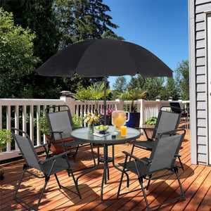 Vongrasig 6 Piece Folding Patio Dining Set,Small Metal Outdoor Garden Patio Table and Chair Set w/Umbrella for Lawn,Deck,Backyard,Black - Wigtrends